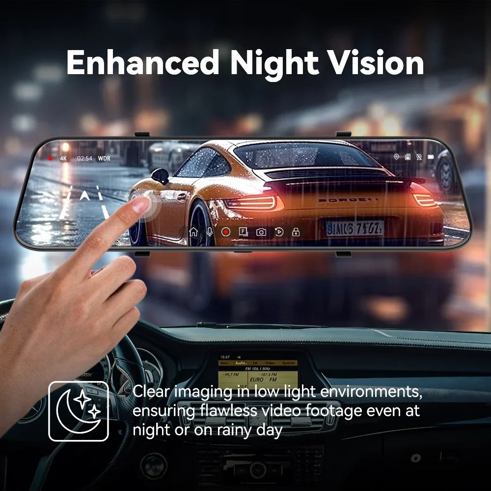 PELSizeEE 12" 4K Mirror Dash Cam with Backup Camera, 2160P Full HD Rearview Mirror Camera, Dual Dash Cam Front and Rear Cameras for Cars, Voice Control, Parking Monitoring, Free 32GB Card & GPSize