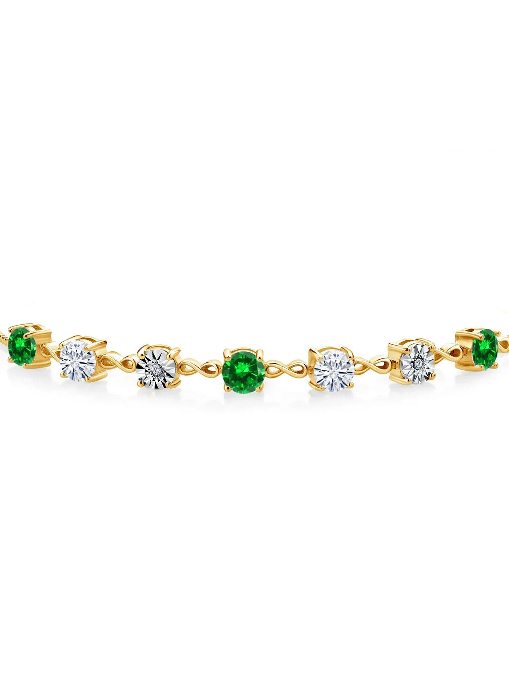 Gem Sizetone King 18K Yellow Gold Plated Sizeilver Lab Grown Diamond Tennis Bracelet For Women Created Emerald Moissanite (3.53 Cttw, Fully Adjustable Up to 9 inch)