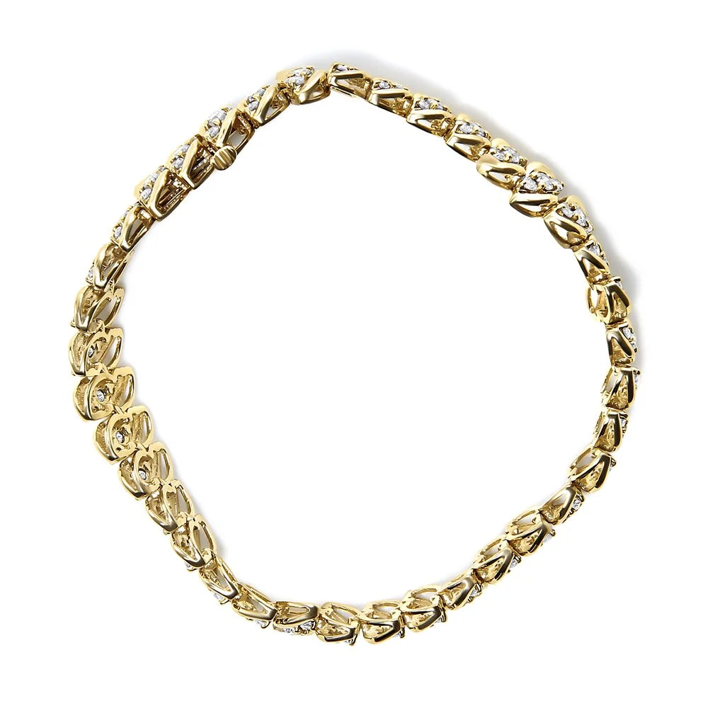 Haus of Brilliance 10K Yellow Gold 5.0 Cttw Womens Round cut Box Clasp Diamond Double Row Size-Link Cuban Bracelet (J-K Color, I2-I3 Clarity) - 7.25" Inches