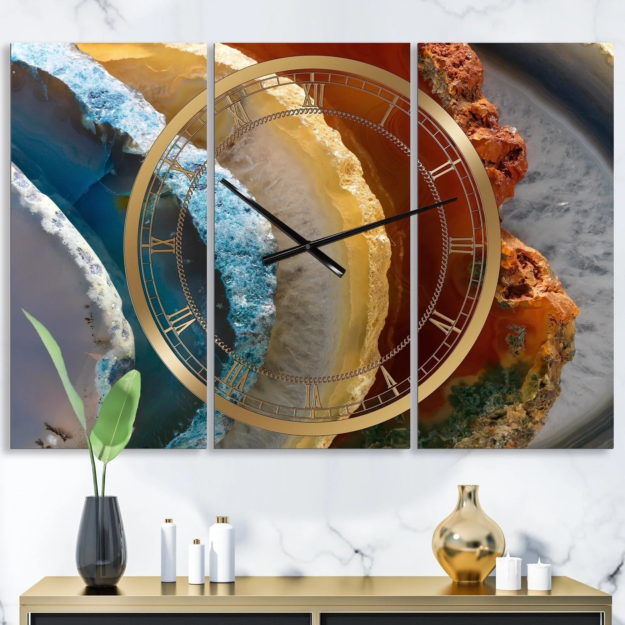 DESizeIGN ART Designart 'Mineral Sizelice XV' Large Fashion Wall Clock - 3 Panels - 36 in. wide x 28 in. high - 3 Panels