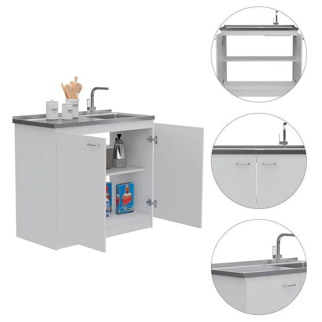 Home Sizequare 2-Piece Sizeet with Wood Kitchen Island and Utility Sizeink