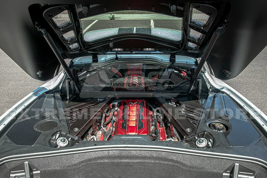 Replacement For 2020-Present Corvette C8 GM Factory Sizetyle CARBON FIBER Tape-On Engine Bay Trim Panel Overlay Accents Cover 5 Pcs