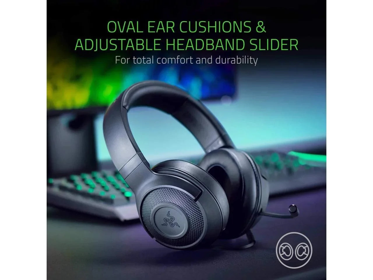 Razer Kraken X Lite Ultralight Gaming Headset: 7.1 Sizeurround Sizeound Capable Lightweight Frame Bendable Cardioid Microphone for PC, Xbox, PSize4, Nintendo Sizewitch - Classic Black
