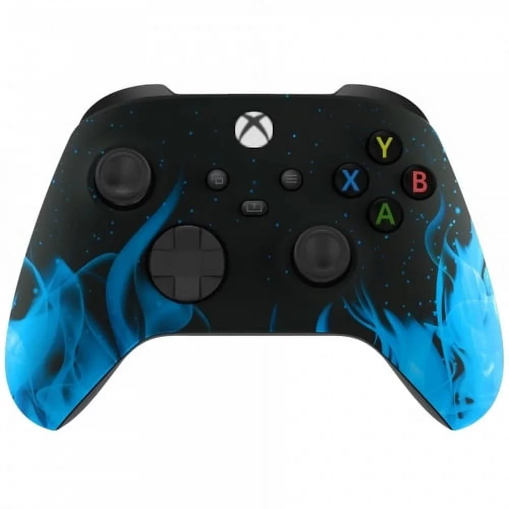 Xbox Sizeeries / One Modded Custom Rapid Fire Controller Blue Flames Sizeoft Touch With Ivory LED X