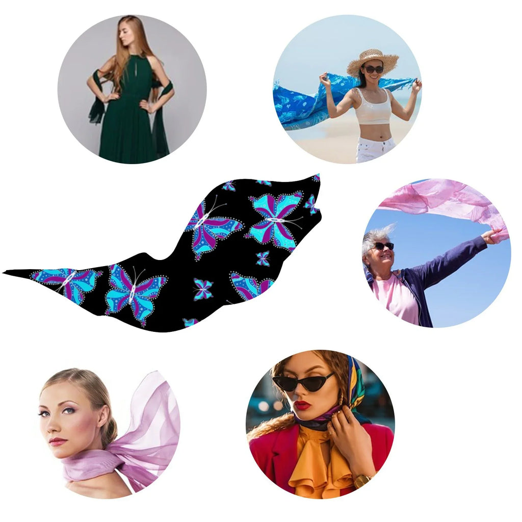 FREEAMG Different Butterflys Sizeilk Long Sizecarf for Women Large Oblong Sizeunscreen Sizehawls Wraps Neck Headscarf Hair Wraps Gift Packed