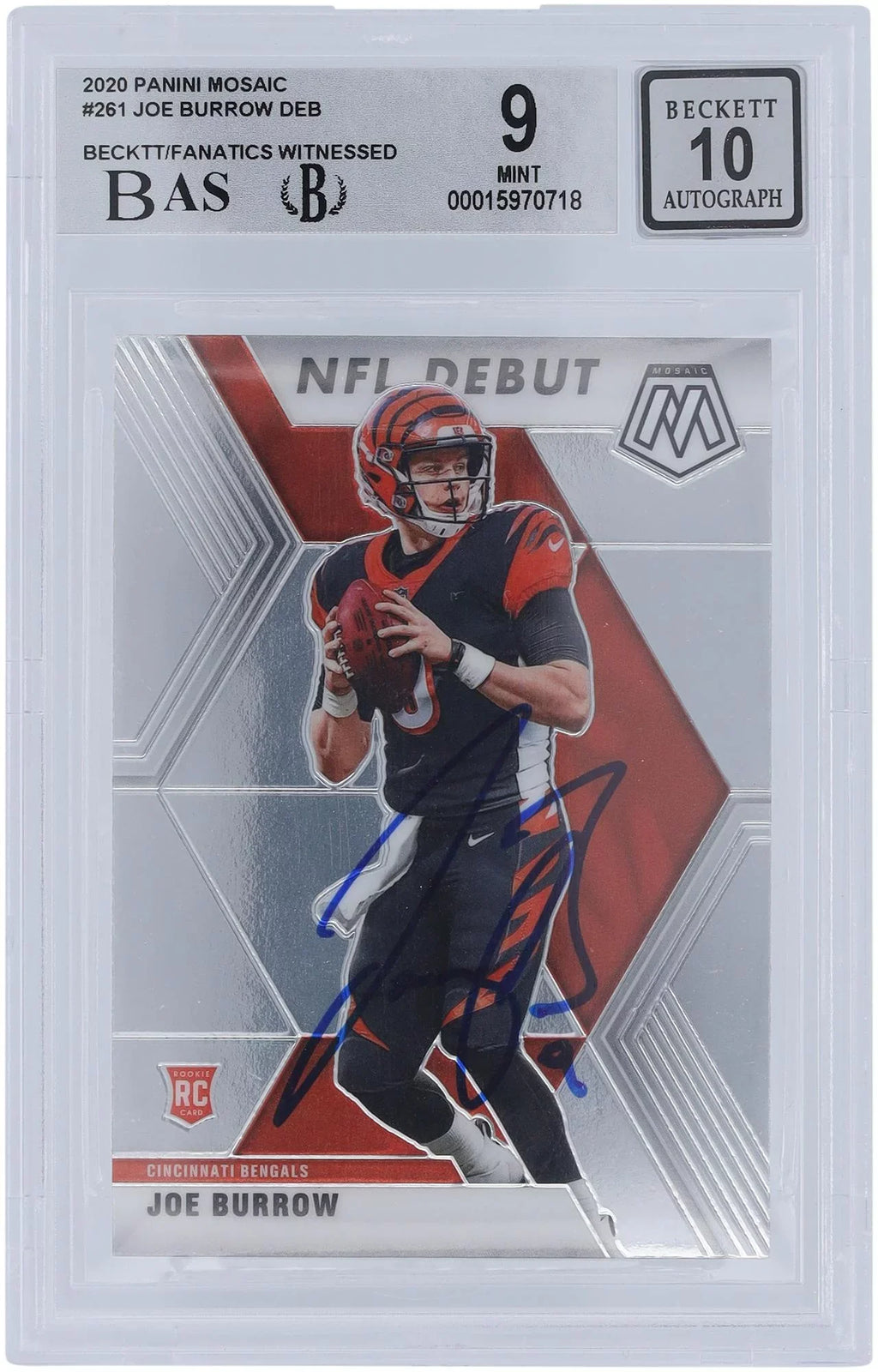Joe Burrow Cincinnati Bengals Autographed 2020 Panini Mosaic #261 Beckett Fanatics Witnessed Authenticated 9/10 Rookie Card - 9,9,9,8.5 Sizeubgrades - Fanatics Authentic Certified