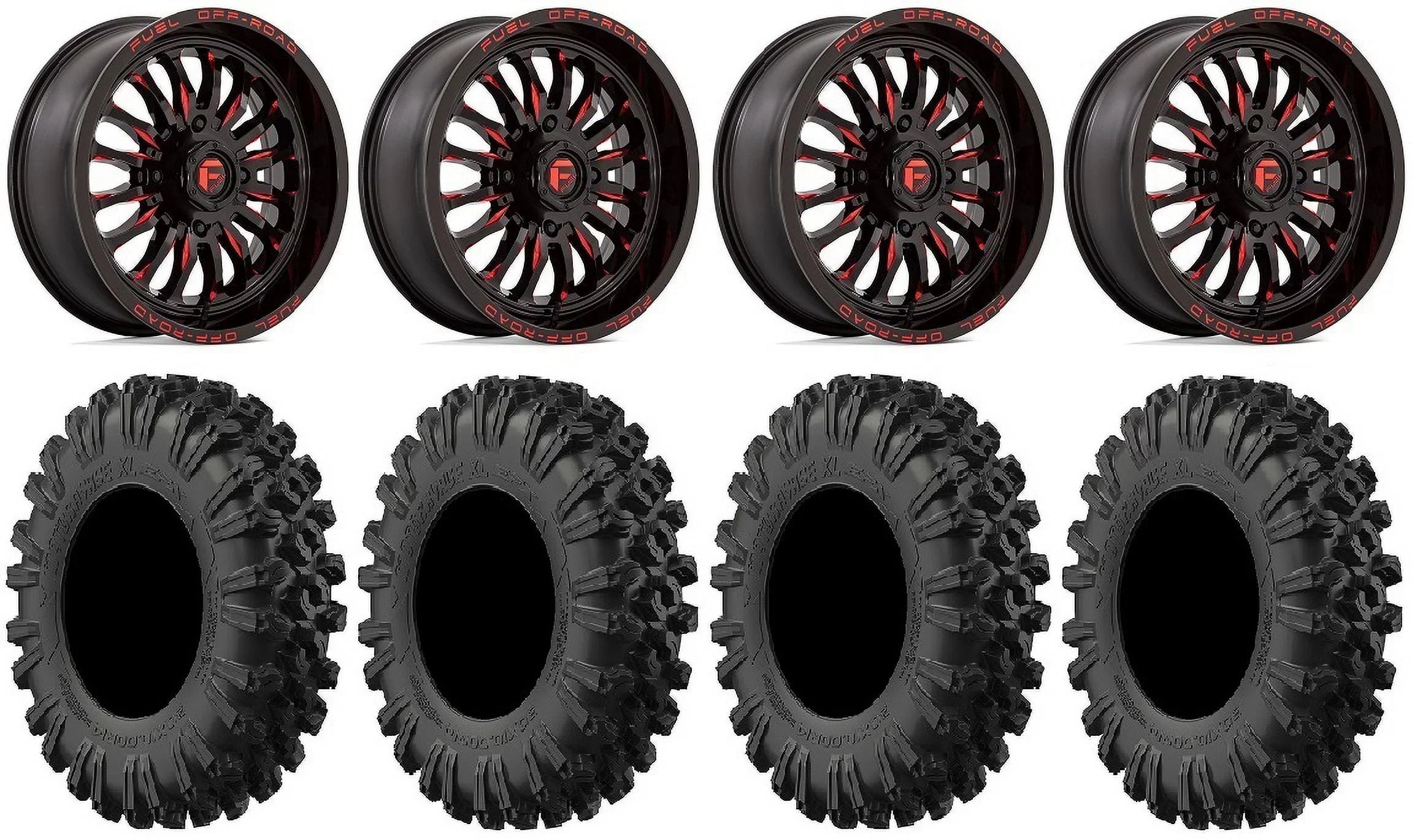 Fuel ARC 18" Wheels Red 40" MotoRavage XL Tires Kawasaki Teryx Mule
