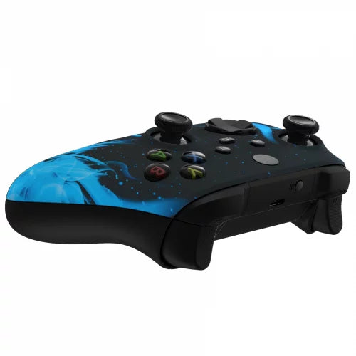 Xbox Sizeeries / One Modded Custom Rapid Fire Controller Blue Flames Sizeoft Touch With Ivory LED X