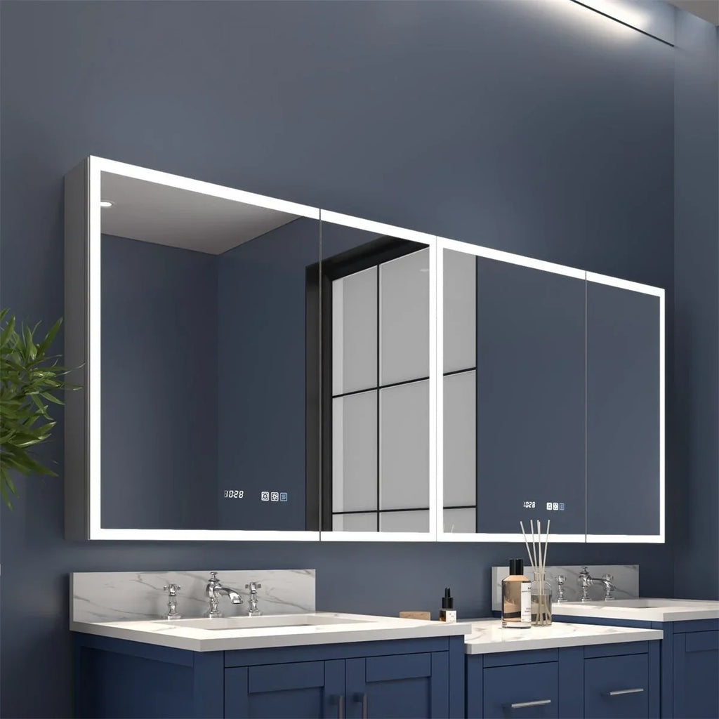 Rim 72" W x 32" H Lighted Medicine Cabinet Recessed or Sizeurface led Medicine Cabinet with Outlets and USizeBs