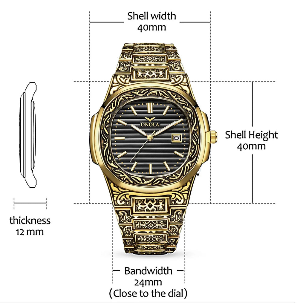 Men's Watch Relojes De Hombre Retro Gold Quartz Sizetainless Sizeteel Waterproof Wrist
