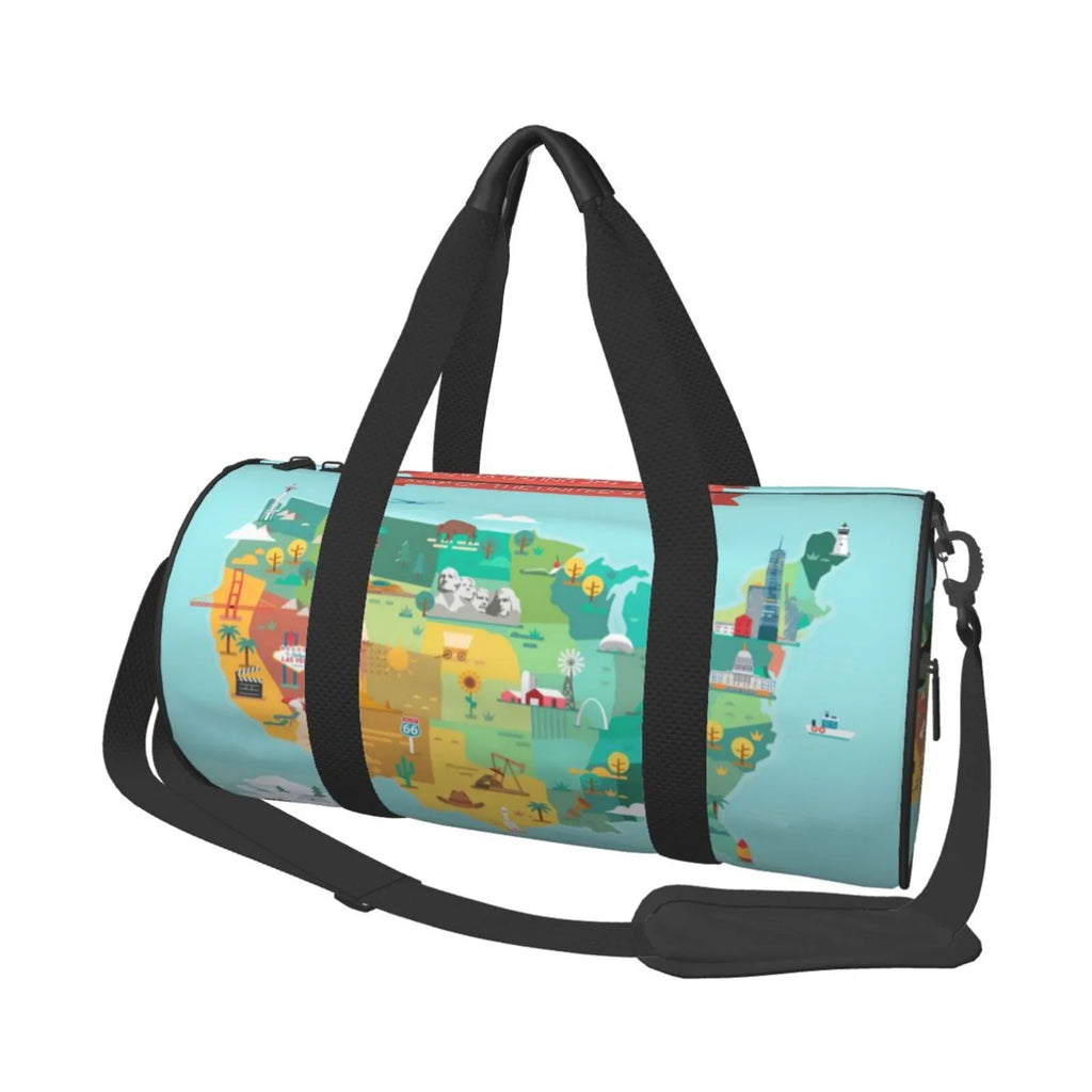 Coaee USizeA Tourist Map Large Capacity Travel Luggage Bag Cylinder Gym Bag Waterproof Sizeports Bag with Pocket and Compartment