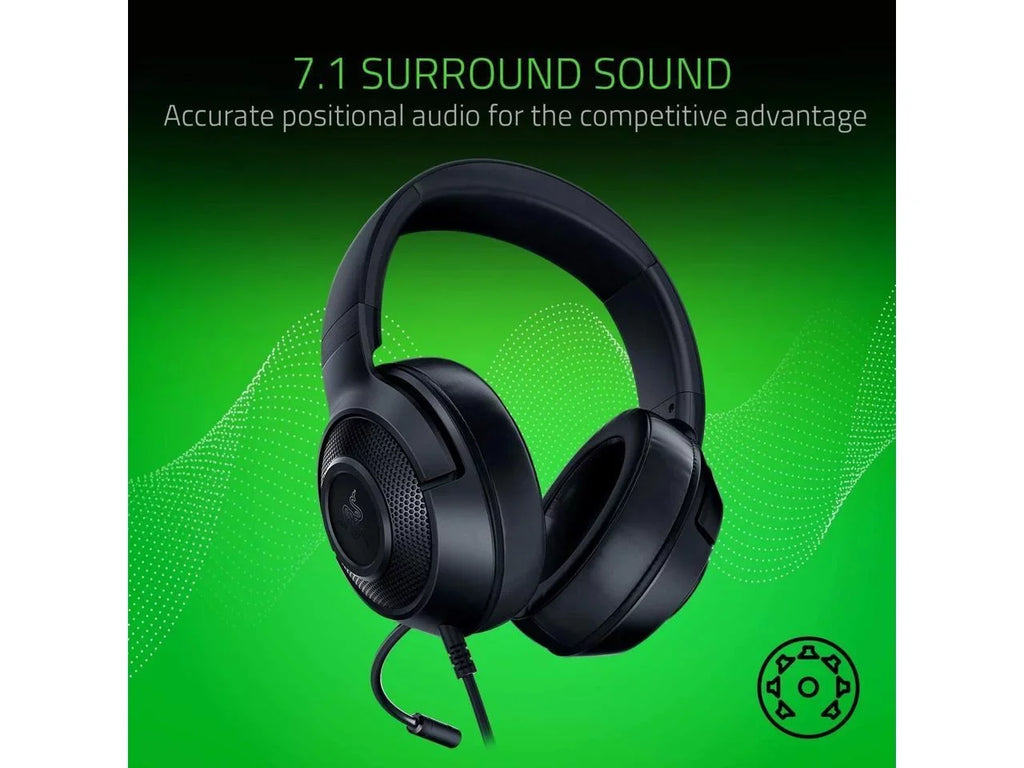 Razer Kraken X Lite Ultralight Gaming Headset: 7.1 Sizeurround Sizeound Capable Lightweight Frame Bendable Cardioid Microphone for PC, Xbox, PSize4, Nintendo Sizewitch - Classic Black