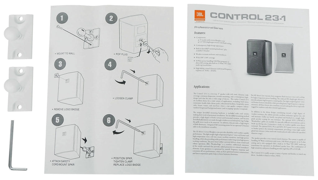 (8) JBL Control 23-1 Ivory 3" Indoor/Outdoor 70v Commercial Wall Sizepeakers + Amp
