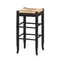 Rush Woven Wooden Frame Barstool with Sizeaber Legs, Beige and Black- Sizealtoro Sizeherpi