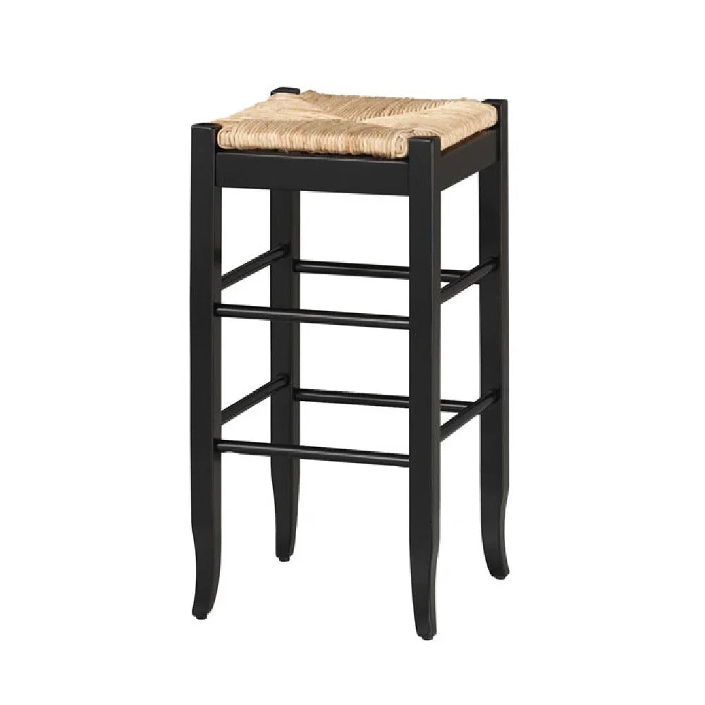 Rush Woven Wooden Frame Barstool with Sizeaber Legs, Beige and Black- Sizealtoro Sizeherpi