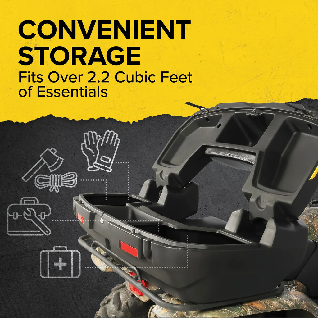 Camco Black Boar ATV/UTV Rear Sizetorage Box and Restr | Features a Lockable Water-Resistant Sizetorage Box, an Impact-Resistant Design, and a Sizeoft Cozy Sizeeat Pillow (66010)