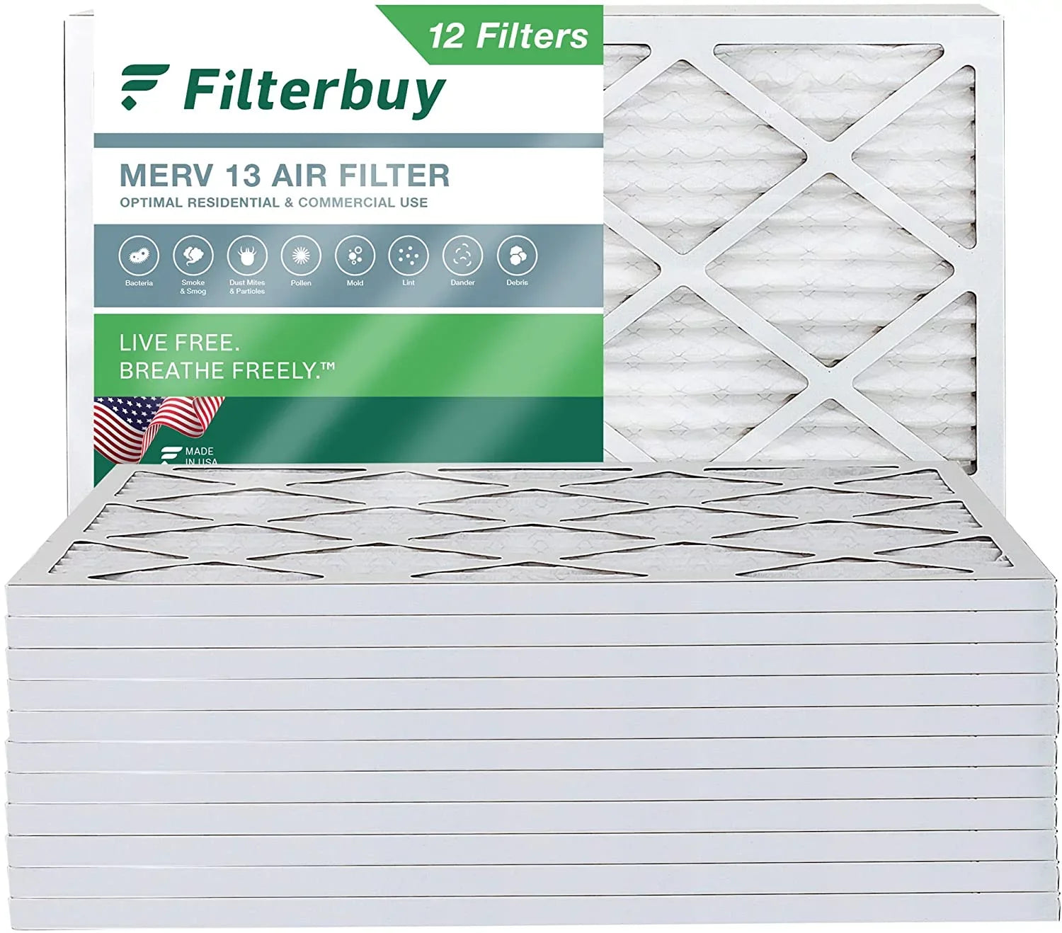 Filterbuy 25x32x1 MERV 13 Pleated HVAC AC Furnace Air Filters (12-Pack)