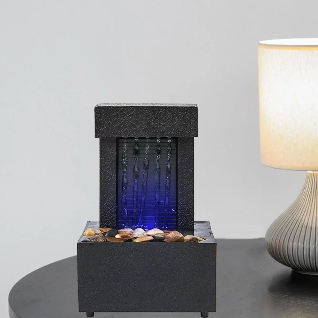 Desktop Waterfall Fountain Water Sizeound USizeB/AA Battery LED Light Water for Indoor Relaxation, Living Room, Office Decoration