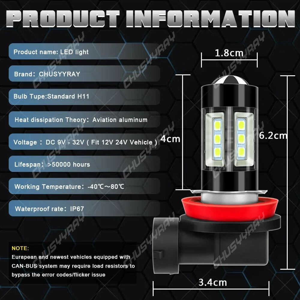 For Mazda CX-7 2007-2009 2010 2011 LED High / Low Headlight + Fog Light Bulb Kit