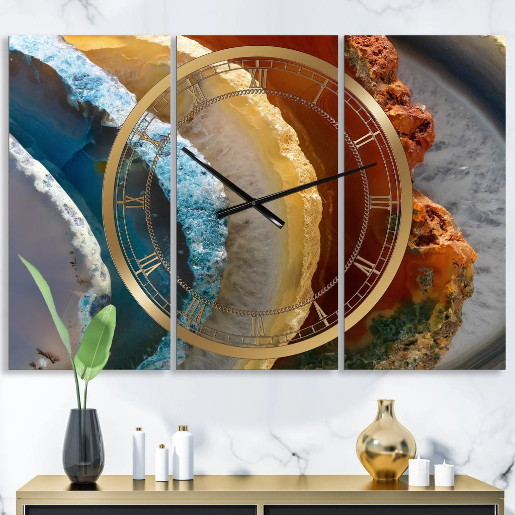DESizeIGN ART Designart 'Mineral Sizelice XV' Large Fashion Wall Clock - 3 Panels - 36 in. wide x 28 in. high - 3 Panels