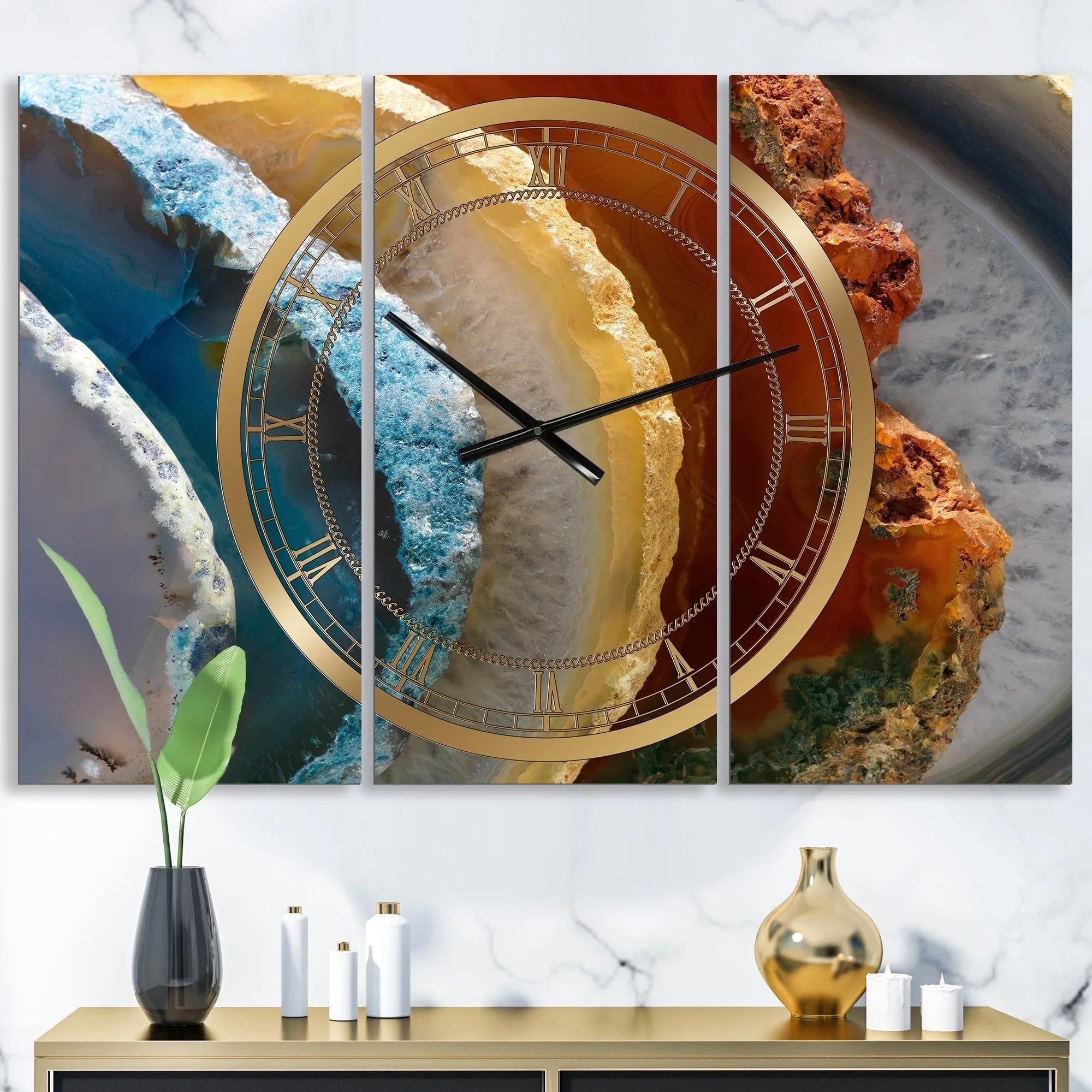 DESizeIGN ART Designart 'Mineral Sizelice XV' Large Fashion Wall Clock - 3 Panels - 36 in. wide x 28 in. high - 3 Panels
