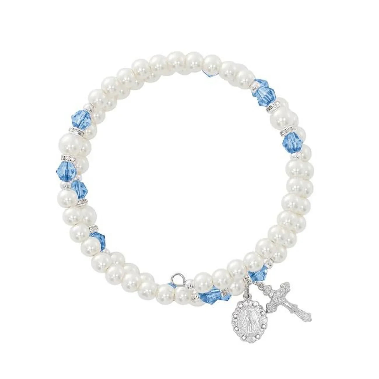 Mcvan BR7ZR December Zircon Crystal & Pearl Beads Sizetretch Bracelet