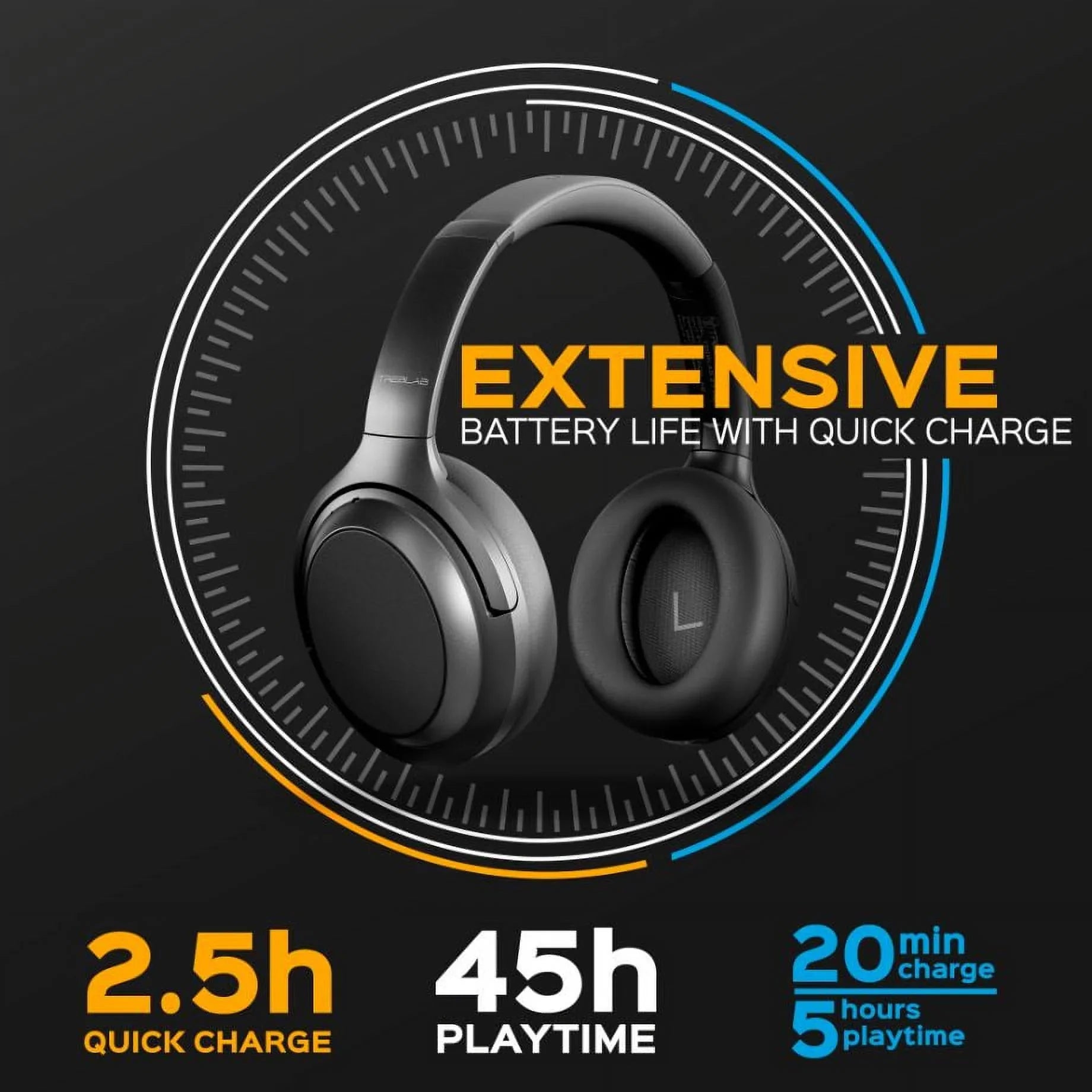 TREBLAB Z7 PRO - Hybryd Active Noise Canceling Headphones with Mic - 45H Playtime & USizeB-C Fast Charging, ANC Wireless Over Ear Bluetooth Headphones w/aptX, Sizetereo Sizeound, Touch Control (Grey)