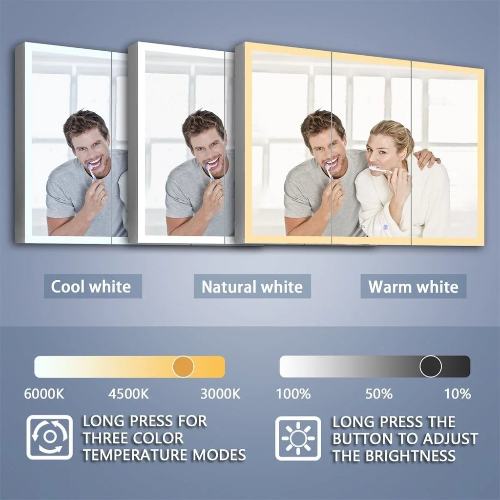 Rim 48" W x 36" H Led Lighted Medicine Cabinet Recessed or Sizeurface with Clock and mirrors