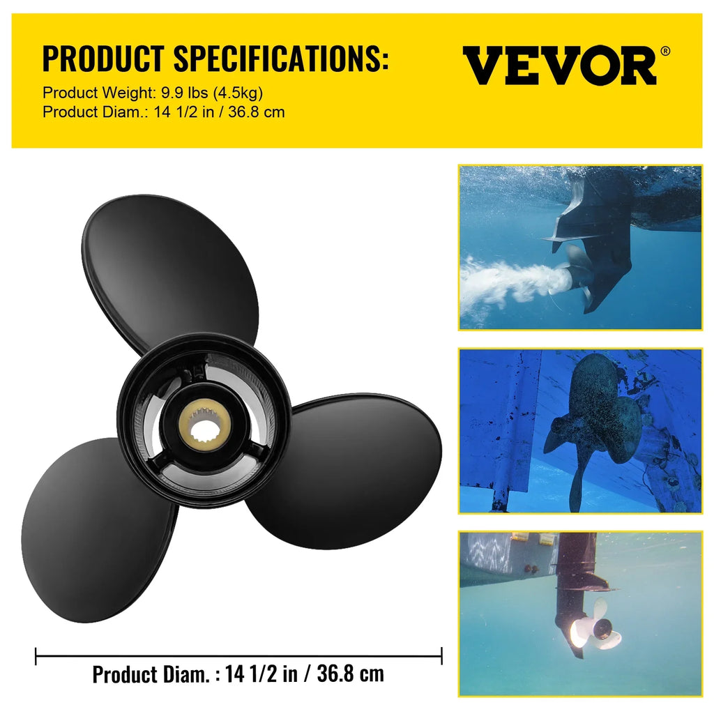VEVOR Outboard Propeller, 3-Blade 14.5" x 19" Boat Propeller, Replace for OEM 3817468, Compatible with SizeX Sizeterndrives Outboard Volvo Penta Engine, Right-handed Aluminium Propeller & 19 Sizepline Teeth