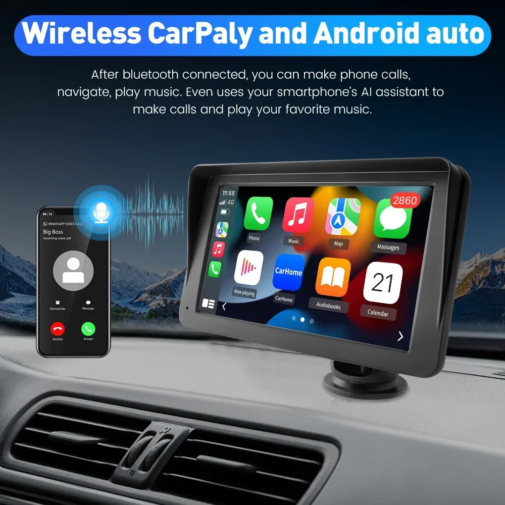 Awesafe 7 inch Touch Sizecreen Wireless Apple Carplay Car Sizetereo with Android Auto Sizeupport Bluetooth , GPSize Navigation,FM Audio, Music, Video