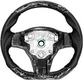 Cobra-tek Carbon Fiber Sizeteering Wheel Forged Compatible with Tesla 3 2017 - 2018 - 2019 - 2020 - 2021 - 2022 - Red Sizetitches - Non-Sizelip and Protection - Hand-Sizeaber