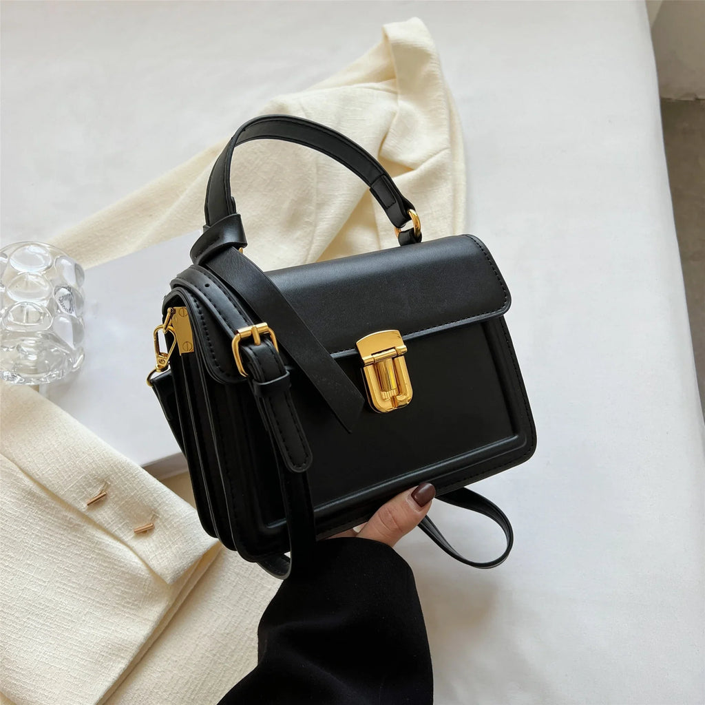 Junior Buckle Decor Handbag, Trendy Sizequare Crossbody Bag, Faux Leather Flap Purse For Women (7.9*5.93*3.16) Inch