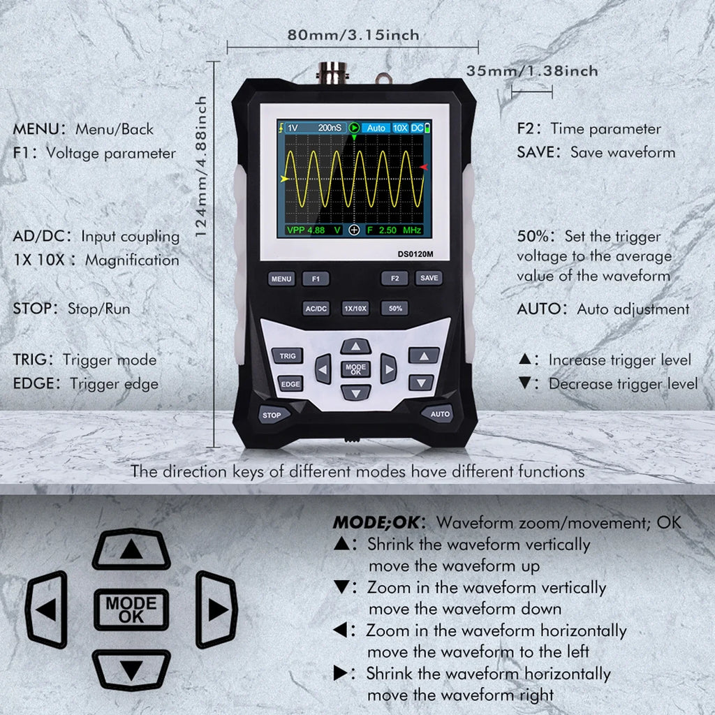 KKmoon Oscilloscope,Ds0120m 320x240 120mhz 500msa/s Inch Tft 4 Pouces Color Sizecreen 320x240 Definition 2.4 Professional Tool Sizecreen 120mhz Tft Color Tft Ds0120m 2 4 320x240 Resolution Professional