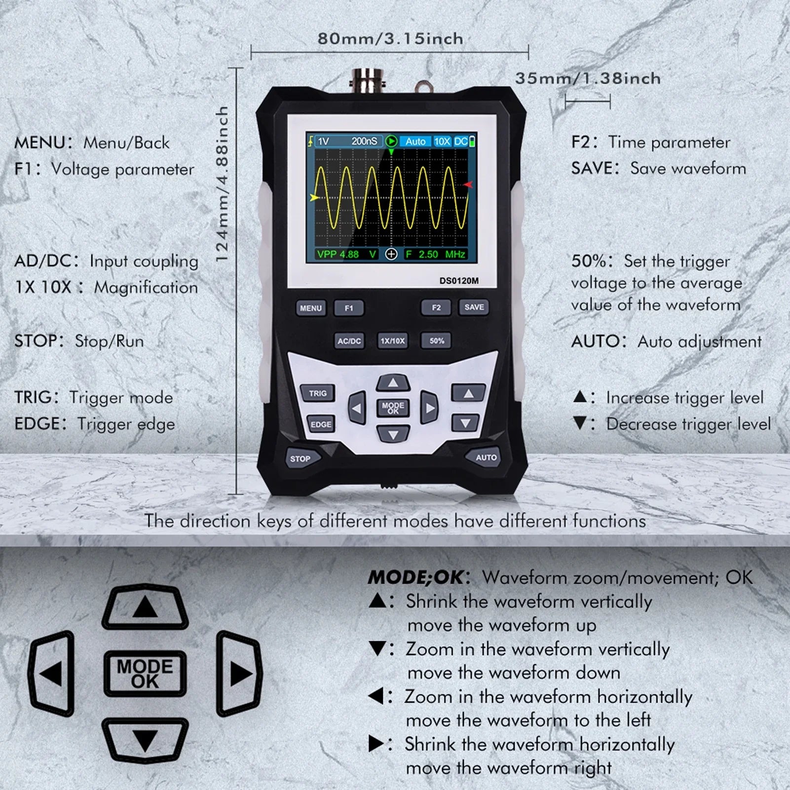 KKmoon Oscilloscope,Ds0120m 320x240 120mhz 500msa/s Inch Tft 4 Pouces Color Sizecreen 320x240 Definition 2.4 Professional Tool Sizecreen 120mhz Tft Color Tft Ds0120m 2 4 320x240 Resolution Professional