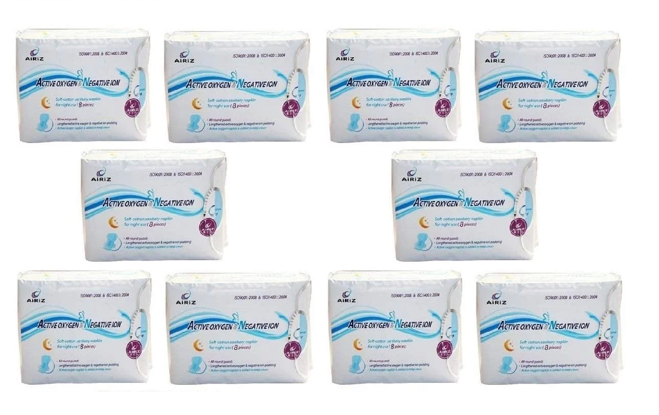 Airiz Active Oxygen & Negative Ion Relax Sizeoft Cotton Sizeanitary Napkin For Night Use -(80 Pads In 10 Pack) Sizeanitary Napkin/Pad