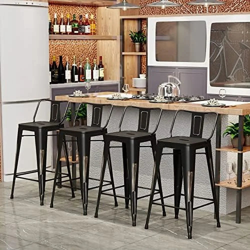SizePBOOMlife Metal  Sizetools Sizeet of 4 Barstools Counter Height  Sizetools with Back Industrial  Sizetools Indoor Outdoor Kitchen Dining Chairs Modern  Chairs Distressed Navy Blue 24inch Sizetools