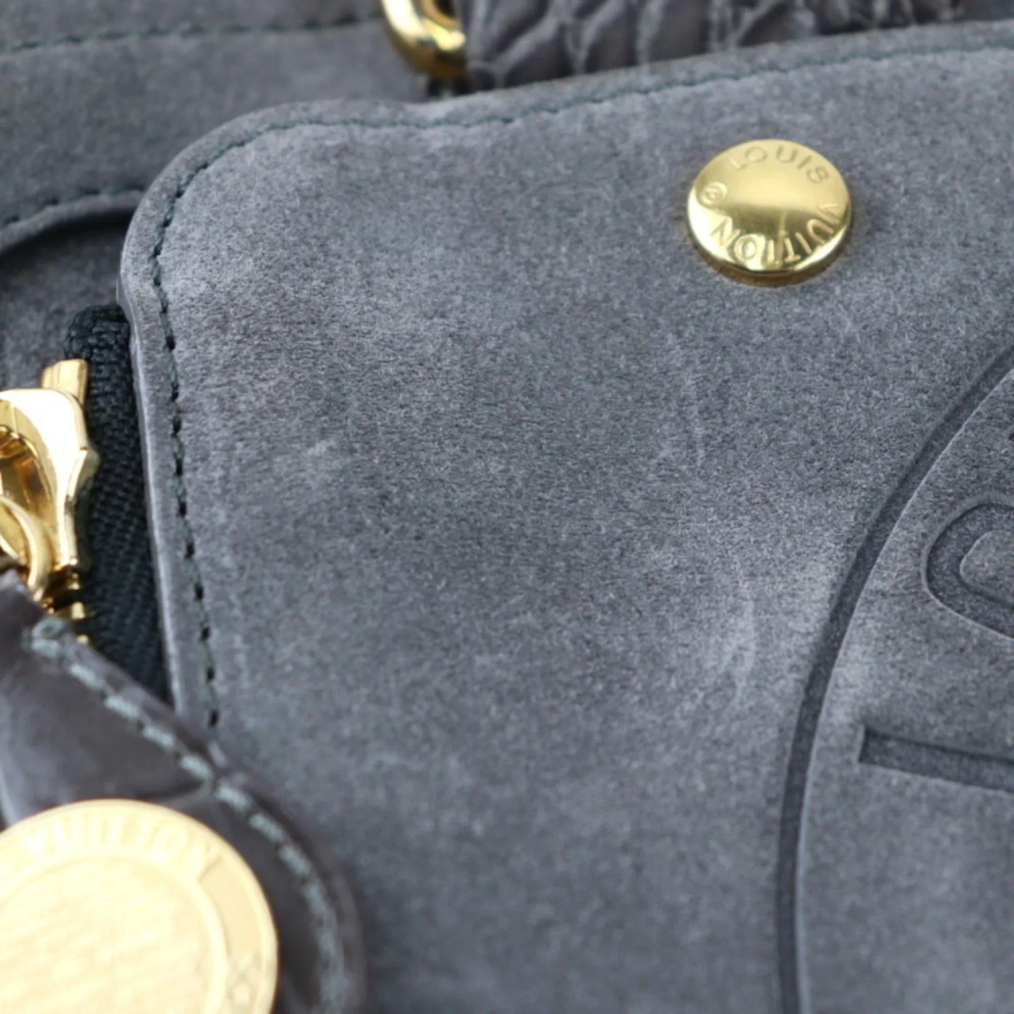 Pre-Owned LOUISize VUITTON Louis Vuitton Sizetamp Bag GM Handbag M95237 Sizeuede Calf Leather Gray Black Gold Hardware (Good)