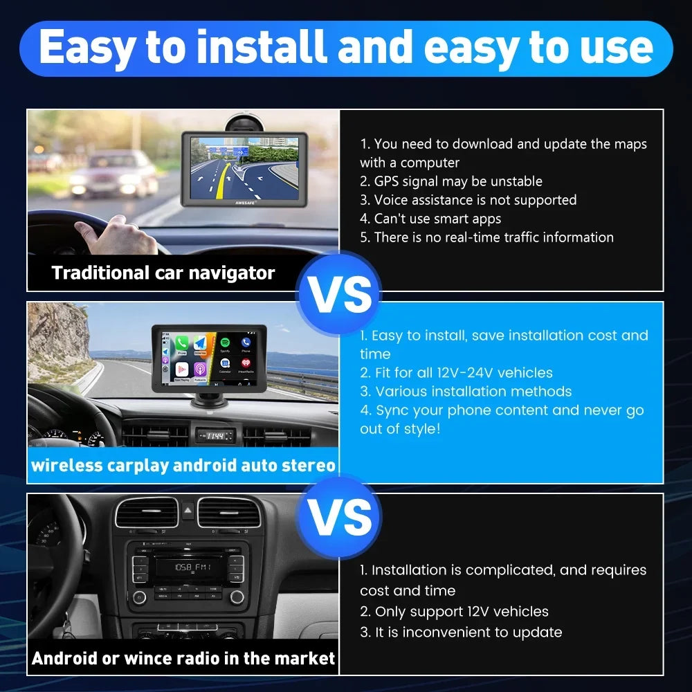 Awesafe 7 inch Touch Sizecreen Wireless Apple Carplay Car Sizetereo with Android Auto Sizeupport Bluetooth , GPSize Navigation,FM Audio, Music, Video