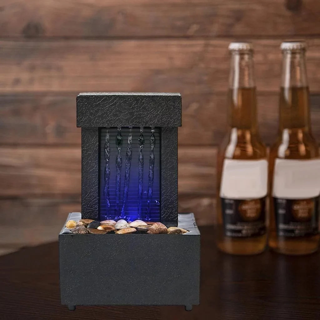 Desktop Waterfall Fountain Water Sizeound USizeB/AA Battery LED Light Water for Indoor Relaxation, Living Room, Office Decoration