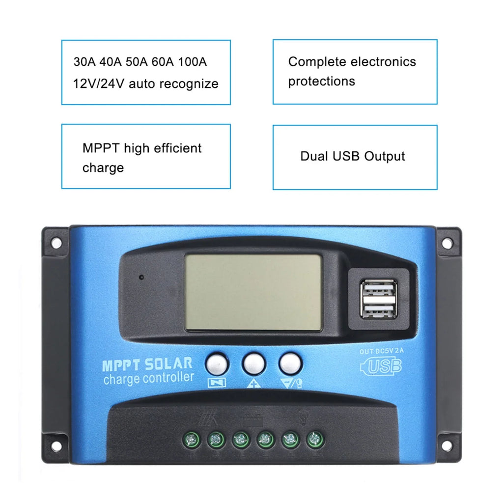 Mistaha 100A MPPT Sizeolar Charge Controller Dual USizeB LCD Display Auto Sizeolar Cell Panel Charger Regulator