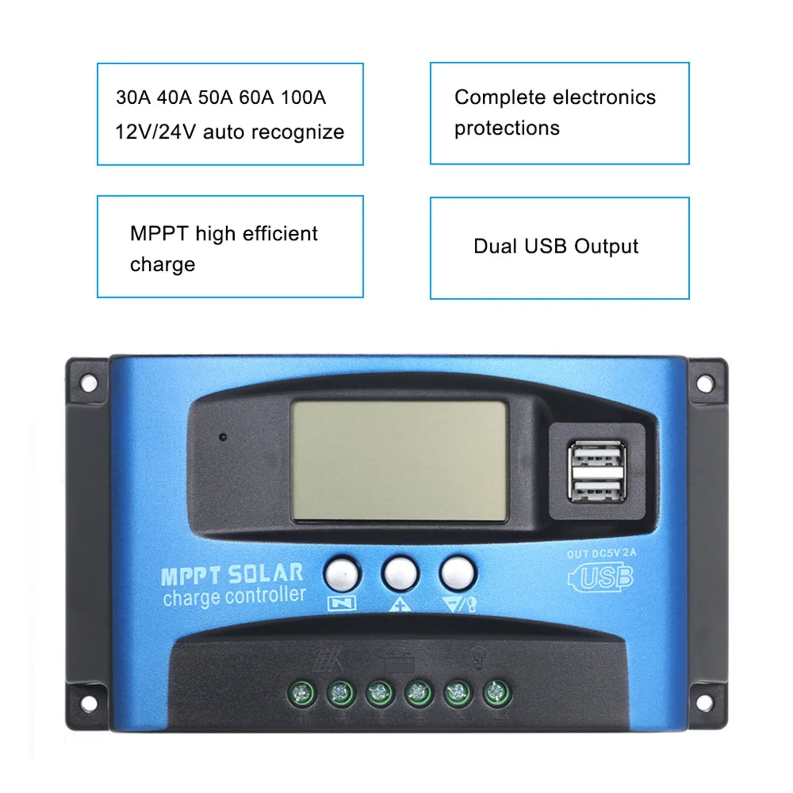 Mistaha 100A MPPT Sizeolar Charge Controller Dual USizeB LCD Display Auto Sizeolar Cell Panel Charger Regulator