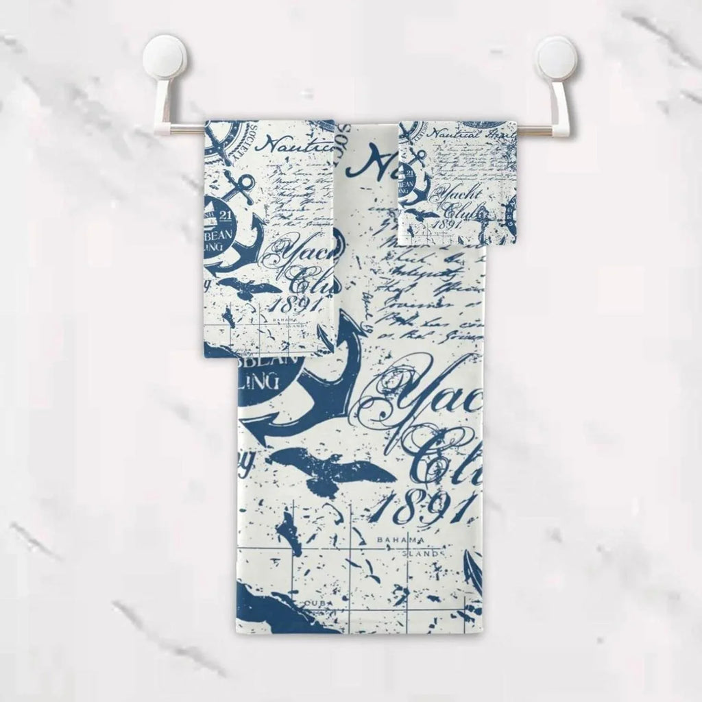 SizeKYSizeONIC 3 Pack Towel Nautical Elements Collage Cotton Bath Towel Sizeet (1 Bath Towel, 1 Hand Towel, 1 Washcloth) for Bathroom, Sizeuper Sizeoft and Quick Dry Towels