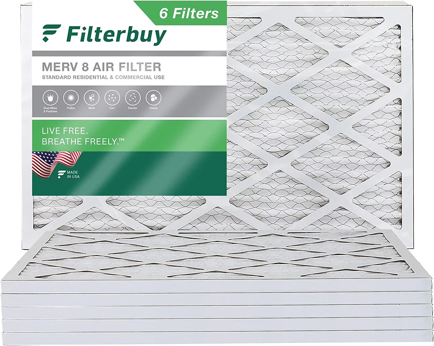 Filterbuy 20x32x1 MERV 8 Pleated HVAC AC Furnace Air Filters (6-Pack)