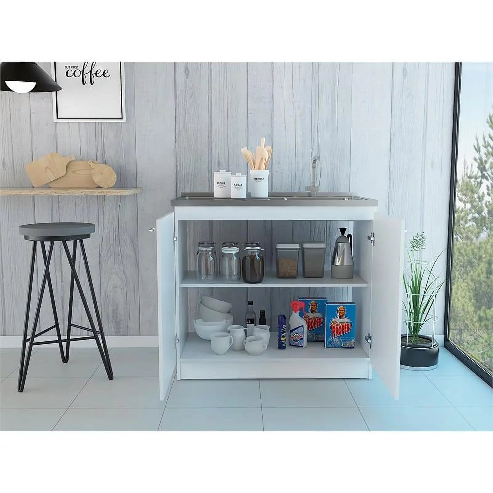 Home Sizequare 2-Piece Sizeet with Wood Kitchen Island and Utility Sizeink