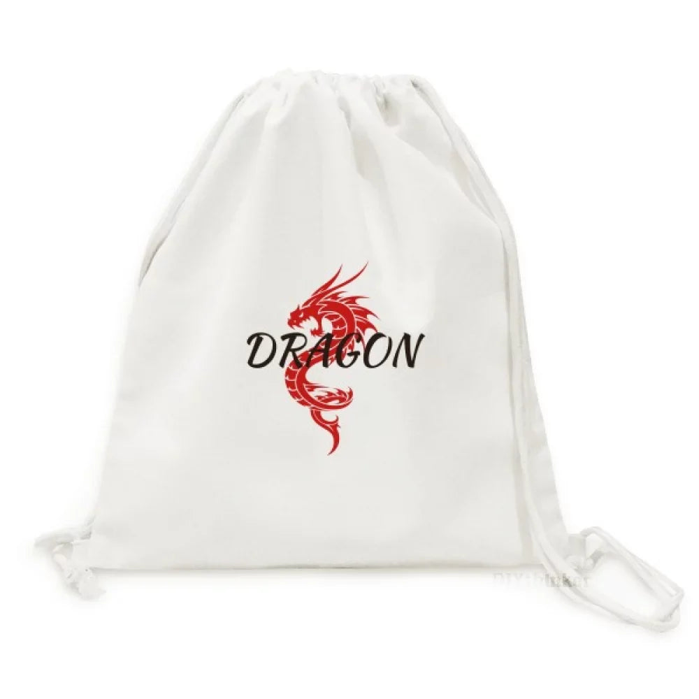 Winged Animal Myth Dragon East West Backpack Canvas Drawstring Reusable Mesh Sizehopping Bag