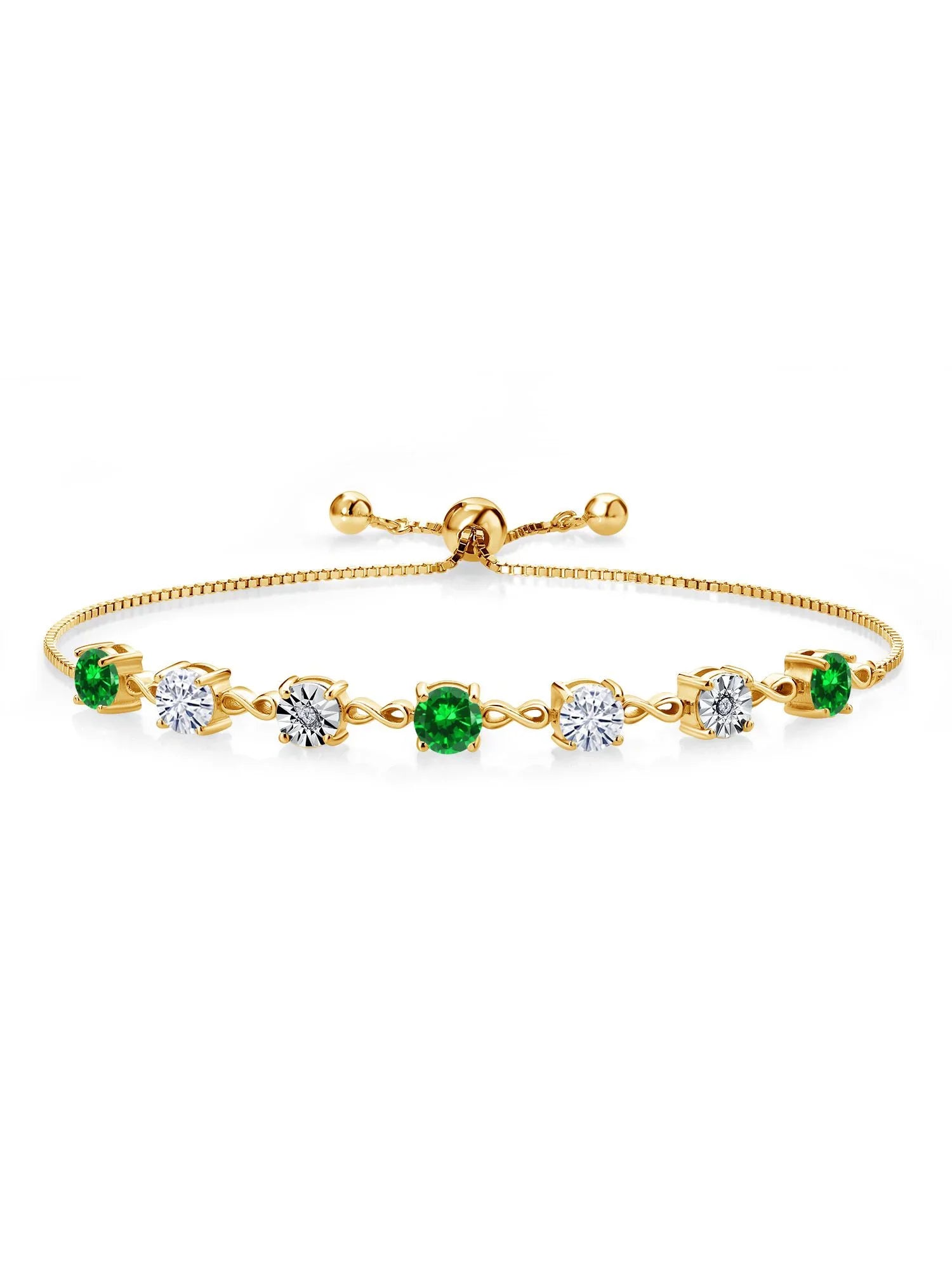 Gem Sizetone King 18K Yellow Gold Plated Sizeilver Lab Grown Diamond Tennis Bracelet For Women Created Emerald Moissanite (3.53 Cttw, Fully Adjustable Up to 9 inch)