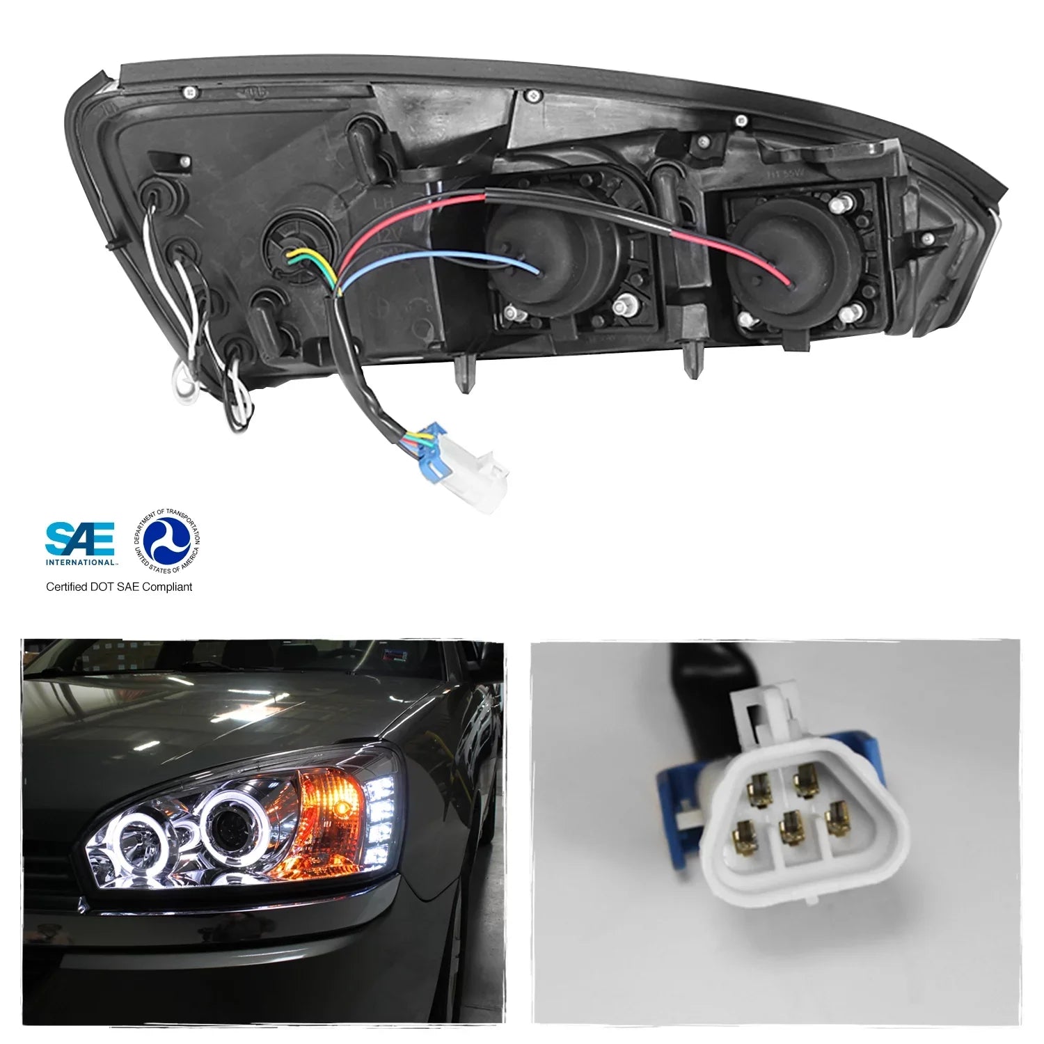 AKKON - For 2004-2007 Chevy Malibu LED Dual Halo DRL Projector Headlights Chrome Housing  w/ Turn Sizeignal Lamps