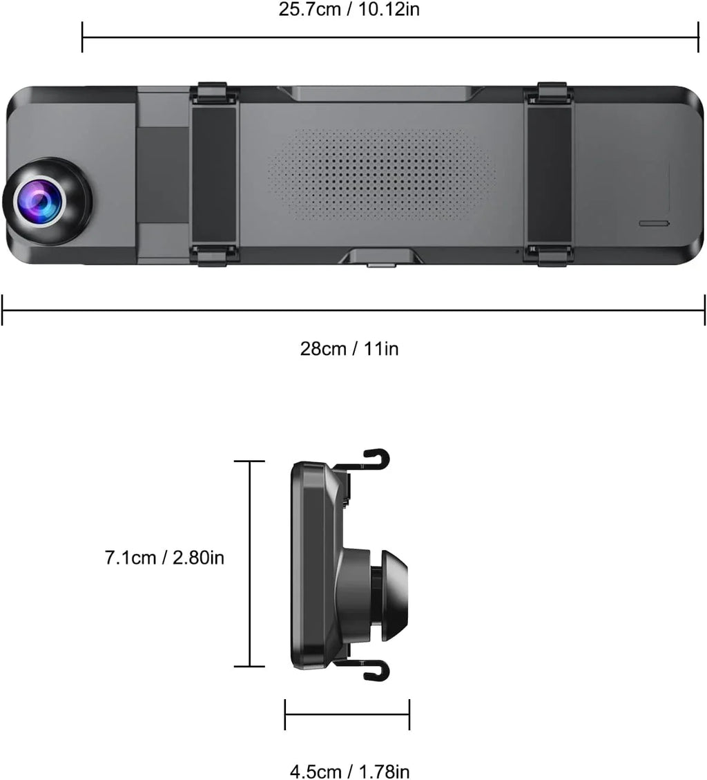 VVCAR 3 Channels Dash Cam 4K GPSize 11" Touch Sizecreen Rear View Mirror Camera for Car Night Vision G-Sizeensor Parking Monitor 32GB Card