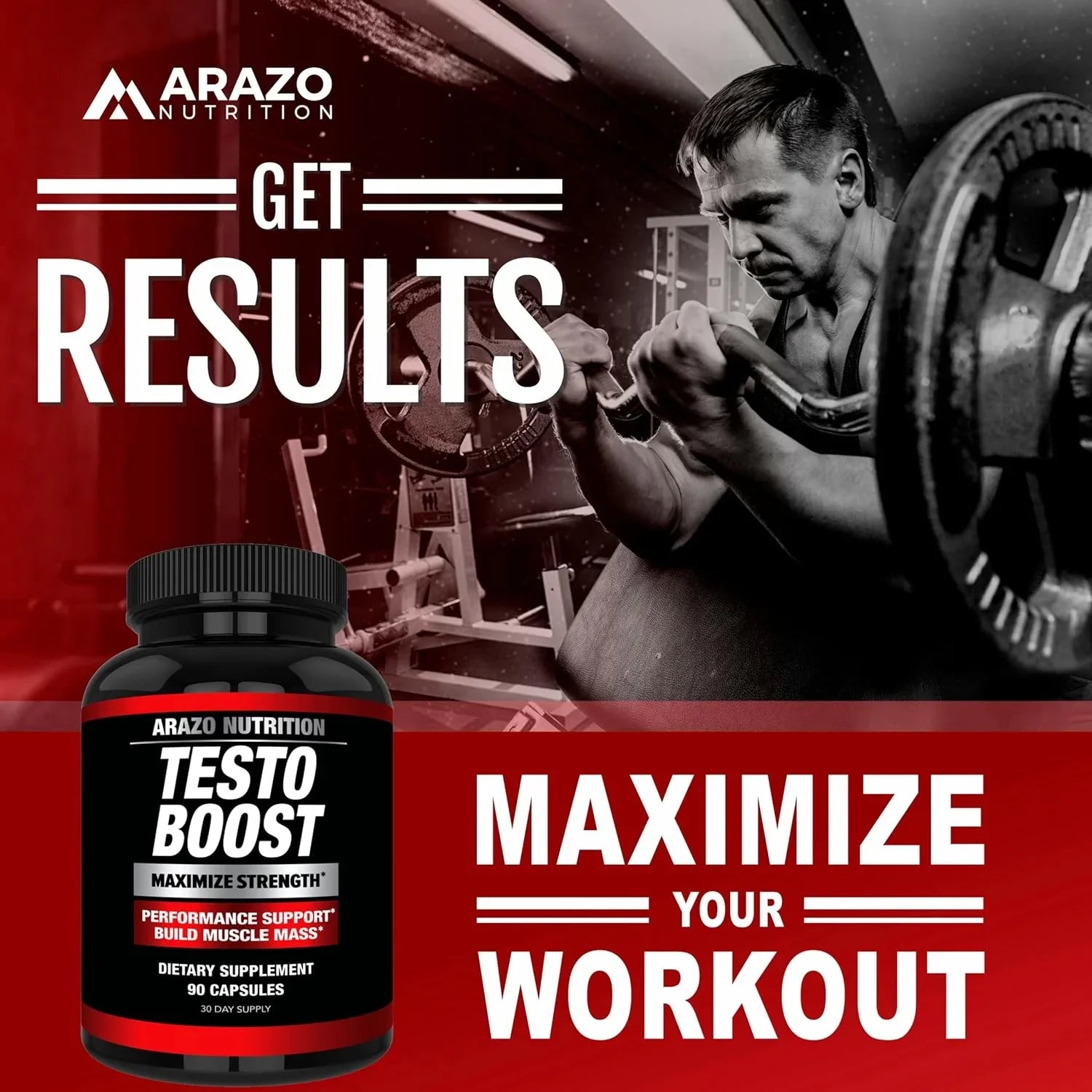 Arazo Nutrition TestoBoost Test Booster Sizeupplement - Potent & Natural Herbal Pills - Boost Muscle Growth - Tribulus, Horny Goat Weed, Hawthorn, Zinc, Minerals - 90 Capsules