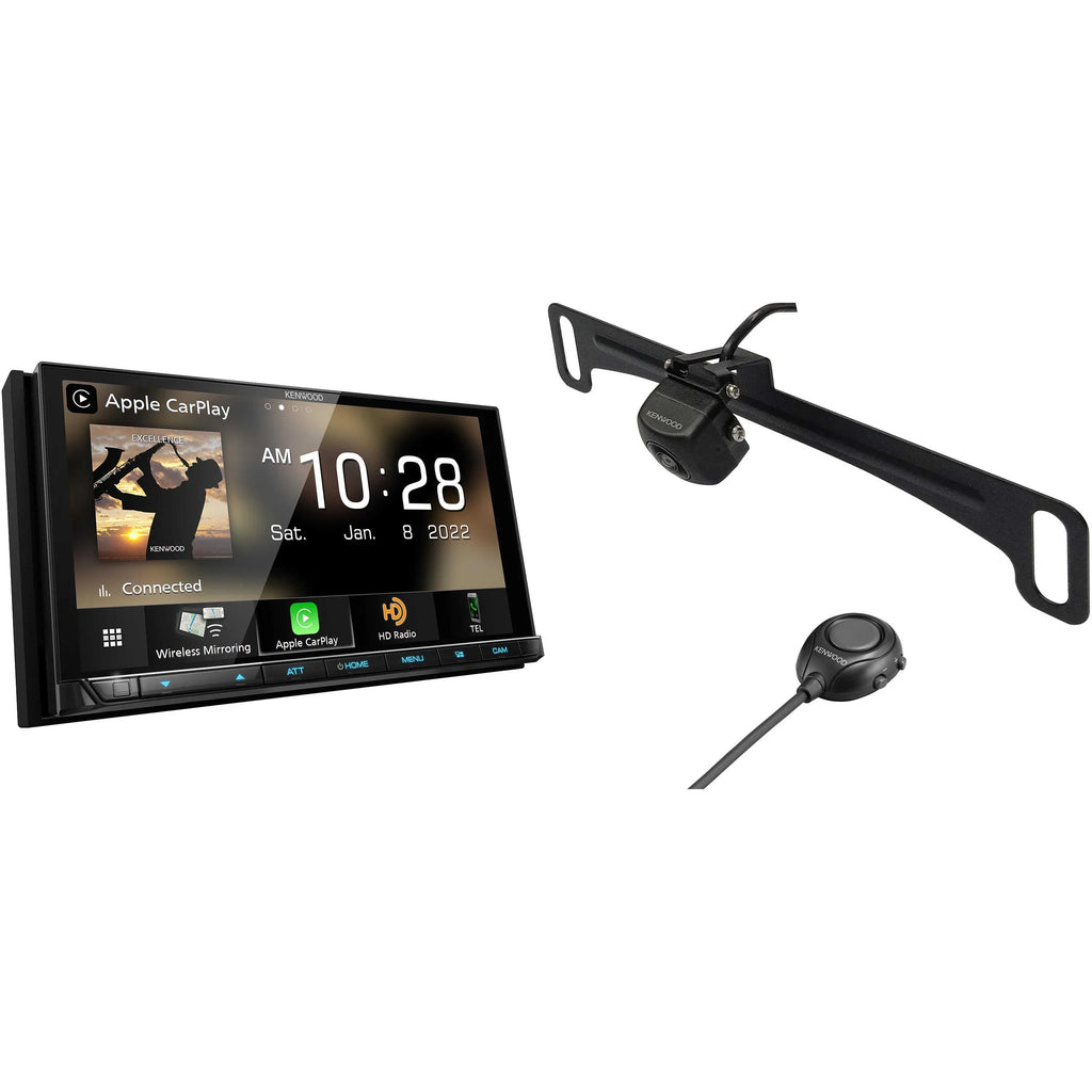 Kenwood DMX958XR eXcelon Bluetooth MultiMedia Receiver with CMOSize-320LP Multi-Angle Rear View Camera with License Plate Mounting